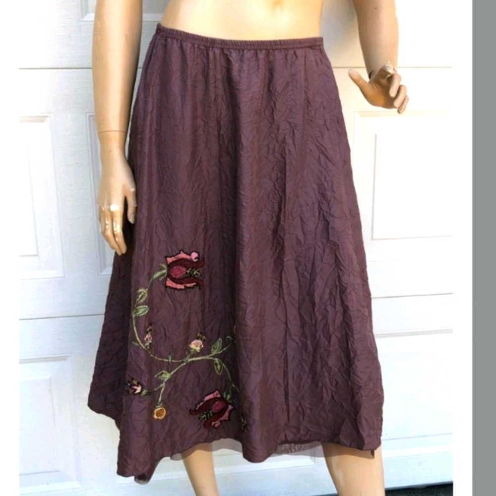 J.jill Silk Skirt A-line Embroidery Detail MediumP